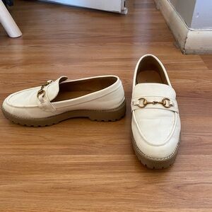 Cream Loafers with Gold Buckle